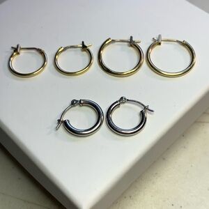 14kt Gold Hoop Earrings Set. 2 yellow and one white gold. All marked/tested 14k